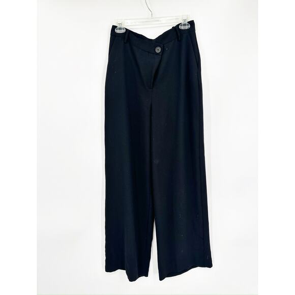 Mango Solid Black Wide Leg Criss Cross Crepe Trouser Pants Women’s Size 6 - Picture 2 of 7